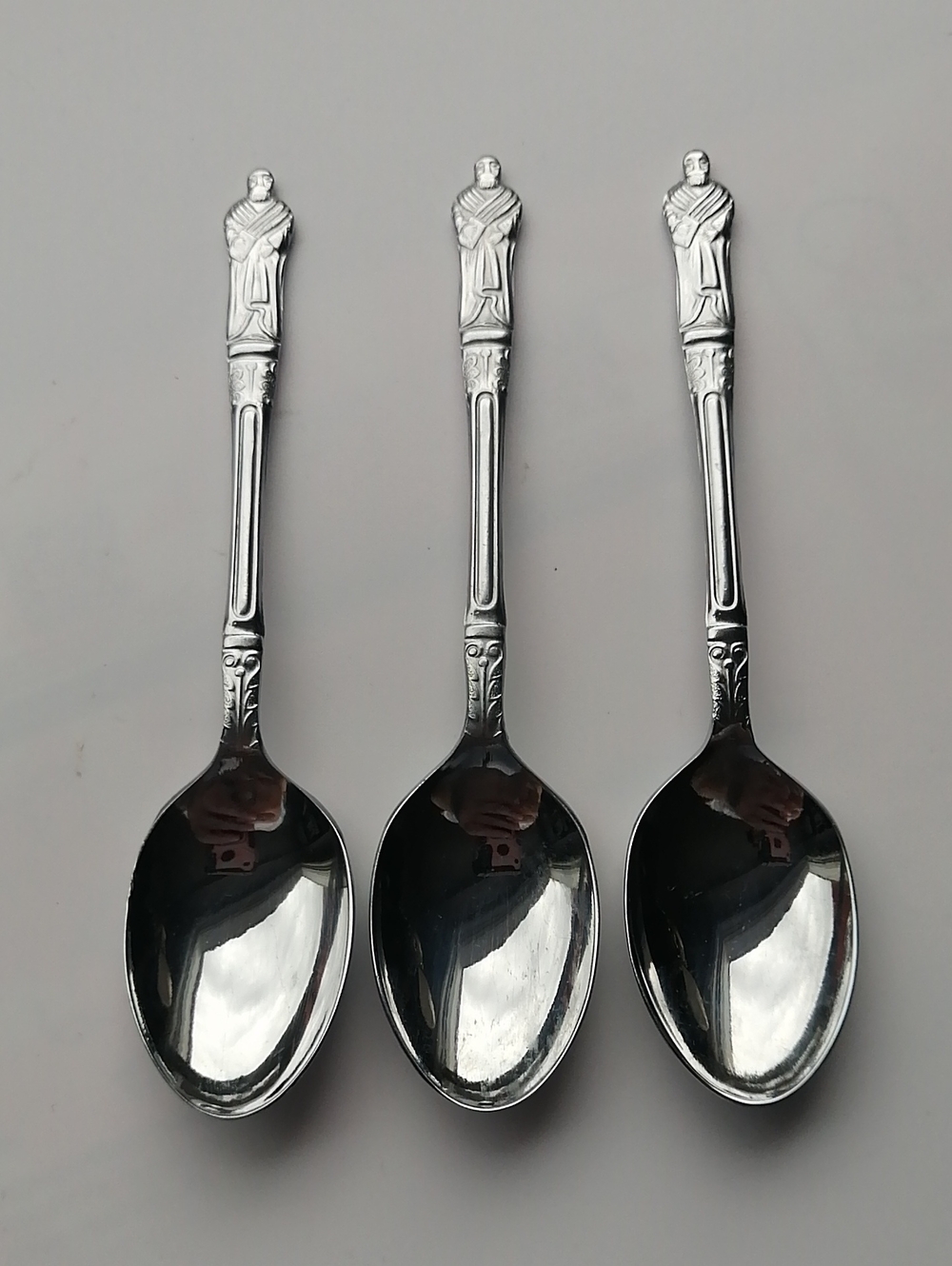 Vintage Art Deco Chrome-plated Apostle Souvenir Spoons Figural Finials (3)